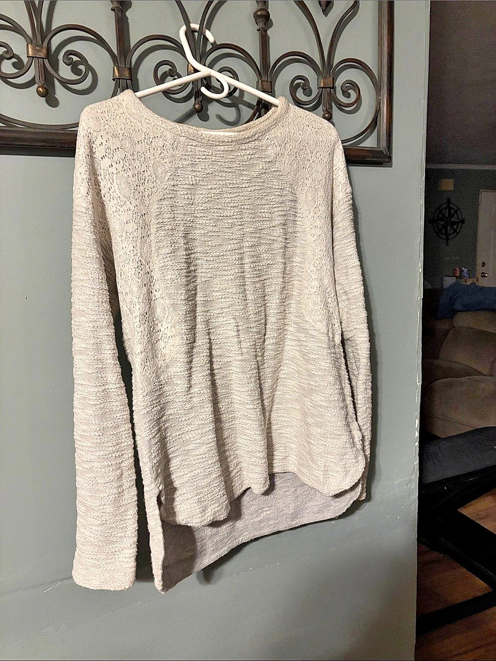 Free People Cream Knit Crewneck Sweater